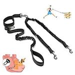 Kelivi Double Dog Lead, Dual Lead for Dogs No Tangle with Two Padded Handle & Car Seat Belt Buckle, 360° Swivel Heavy Reflective Adjustable Bungee Double Dog Leash for Walking Medium Large Dog (Black)