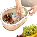 Fruit Washing Spinner Device with Full-Sided Spin Scrubber Brush,Fruit Vegetable Spinner with Bowl,Portable Food Cleaning Tool Fruit Cleaner with Self-draining System