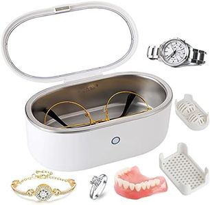 YOZYU Ultrasonic Jewelry Cleaner 48KHZ,330ML Professional Ultrasonic Cleaner for Dentures Jewelry Glasses Earrings Ring Necklace Pandora Watch Metal Coin Tools Silver,Low Noise Stainless Steel Cleaner