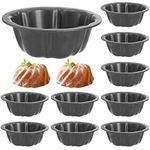 ZENFUN Set of 10 Mini Fluted Tube Pan, 4 Inch Carbon Steel Fluted Cake Mold Cup with Flower Shape, Nonstick Cake Pan Mini Tube Oven Baking Mold for Cupcake, Bread, Bavarois, Brownie, Grey