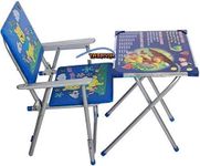 Table and Chair Set for Kids by Brand YASHVIN क ख ग,ABCD,1234 Cartoon Printed Rounded Edges Foldable Study Table and Chair Set for Kids Boy and Girl (Age 2 to 7 Year Old) (Design Vary)_NG11