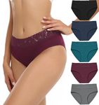 RHYFF Womens Underwear Lace Cotton Panties Woman Soft Bikini Panty Breathable Ladies Stretch Full Briefs 5 Pack S-XXL(RCA6004L-Dark)