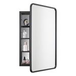 YOOSHINE Black Bathroom Medicine Cabinet with Mirror 17 x 27 Metal Frame Recessed Or Wall Mounted Single Door Storage Medicine Cabinets with Adjustable Shelves Rounded Corner Beveled Vanity Mirrors