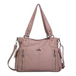 Angelkiss 2 Top Zippers Multi Pockets Women Handbags/Washed Leather Purses/Shoulder Bags 1193 (Pink) …