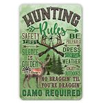 Niekea Vintage Metal Tin Sign Hunting Rules Sign, hunting cabin sign, deer hunter gift, gift for deer hunter, hunting decor, hunting gift for men, hunting gift for dad Posters tin Sign 12x8 Inch