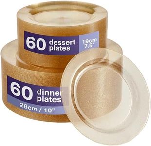 MATANA 120 Assiettes Élégantes en Plastique Transparent avec Paillettes Dorées (60 x 26cm, 60 x 19cm) - Solides & Réutilisables - Mariages, Anniversaires, Baptêmes, Noël, Fêtes (26CM, 19 CM)