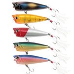 Alwonder 5pcs Topwater Popper Fishing Lures Kit 6cm 0.11kg Feather Treble Hooks Sea Pike Bass Crankbait Mackecel Fishing Bait