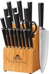 Ginsu Chikara Series Forged 19-Piece Japanese Steel Knife Set – Cutlery Set with 420J Stainless Steel Kitchen Knives – Bamboo Finish Block, 07133DS