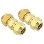 PATIKIL 1/2" OD Brass Flare Union Connector, 2 Set Air Conditioning Copper Double Pipe Extension Joint Connectors Pipe Hose Fitting with Nut, 1.77 x 0.75inch