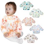 Lictin Long Sleeve Bibs 5 Pack - Baby Bibs for Girl, Waterproof Toddler Bibs, 0-24 Months Neutral Baby Smock for Eating, Reusable Infant Baby Bibs for Feeding Teething or Weaning