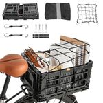 Rear Bike Basket, Foldable Bicycle Cargo Rack Storage Basket, Universal Bike and Electric Bike Rear Basket with Waterproof Cover, Easy to Install - 1Pcs