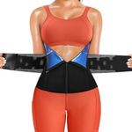 KUMAYES Waist Trainer Belt for Women Belly Fat Sauna Sweat Waist Cincher Trimmer Tummy Control Wrap Workout Body Shaper Band Zipper Black-blue