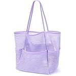 KPX Mesh Beach Bag, Tote Bag for Women Large Foldable Mesh Swimming Bag with Pockets - Sandproof, Waterproof, Purple, Large