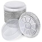 Fit Meal Prep 45 Pack 9” Round Aluminum Foil Pans with Clear Dome Lids, Pie Tins Disposable 9 inch with Lids, Take Out Containers, Freezer Oven Safe Aluminum Baking Pans for Storing, Cooking, Storage