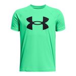 Under Armour Boys' Logo Short Sleeve Tee Shirt, (299) Vapor Green / / Black, Small