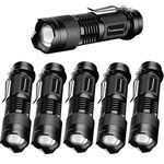 Pack of 6,Pocketman 7W 300LM SK-68 3 Modes Mini Q5 LED Flashlight Torch Tactical Lamp Adjustable Focus Zoomable Light(Black)