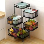 GLOBAL LOCAL Square Kitchen Trolley with Wheels Kitchen Organizer Accessories Items & Storage Onion Potato Rack/Vegetable Basket for Kitchen Storage Vegetable Onion Stand (5 Layer, Square)