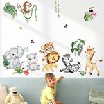 decalmile Jungle Animals Wall Decals Elephant Lion Giraffe Safari Wall Stickers Baby Nursery Kids Room Living Room Wall Decor