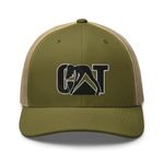 Retro Funny Sexy Cat Girl Caterpillar Woman Camouflage Cuffed Trucker Cap One Size, Moss/Khaki