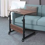 Emall Life Tray Table, Adjustable Sofa/Bed Side Table Portable Desk with Wheels Overbed Table Laptop Cart with Holder Slot (Oak, 60 x 40 cm)