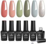 beetles Gel Polish SOUTHERN BELLE Glitter Nude Gel Polish Set - 6 Pcs Coral Green Light Blue Gel Polish Kit Soak off Uv Nail Gel Base and Top Coat Needed Varnish Salon Nail Art Design