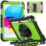 Timecity Case Fit iPad 10th Generation 10.9'', Three Laye Full-Body Drop Protection Case with Screen Protector Pen Holder & 360° Rotate Hand Strap/Stand for iPad 10th Generation Case 2022 Green+Black