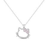 Pink bling diamond Kitty Cat Bow Rhinestone Hello Gold diamond princess Stainless Necklace Pendant Charm custom Metal Stainless Hypoallergenic precious Silver Steel Name Mothers day birthday gift