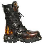 New Rock 591-S1 Red Flame Boots Metal Black Leather Heavy Punk Gothic Boots 44