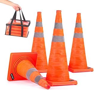 BATTIFE [4 Pack] 28 Inch Collapsible Traffic Safety Orange Cones, Multi Purpose Pop-up Cones and Reflective Collar, for Road Parking, Driving Practice