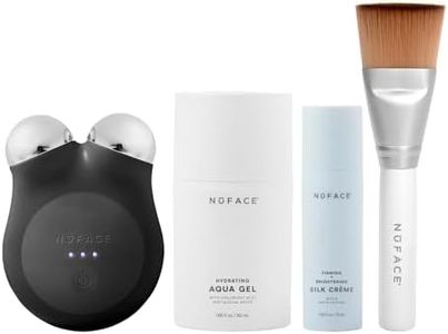 NuFACE MINI+ Microcurrent Facial Device Kit - FDA Cleared Face Sculpting & Skin Tightening Device to Contour, Lift & Tone + Microcurrent Gel Activator, Silk Crème & Applicator Brush - Midnight Black