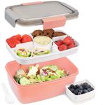 Bugucat Bentobox 2000ML, Lunch Box Salad Lunch Container to Go with 4 Compartment Tray, Salad Bowl with Dressing Container, Meal Prep to Go Containers for Food Fruit Snack, Built-in Reusable Spoon