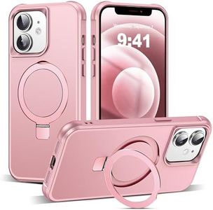 SKYLMW Compatible with iPhone 12 Case & iPhone 12 Pro Case 6.1" with Invisible Magnetic O-Ring Stand [Compatible with Mag-Safe][Great Grip Feeling], Rose Gold