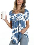 POPYOUNG Womens Summer Henley Shirts Button up Tunic Tops Casual Short Sleeve Blouse XL, Colorful Blue