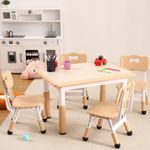 Kids Table and 4 Chairs Set, Height Adjustable Toddler Table and Chair Set with Graffiti Desktop, Easy to Wipe for Classroom Daycare Home, Children Multi-Activity Arts & Crafts Table for Ages 2-8