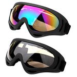 Pack of 2 Ski Goggles, Outdoor Glasses Snowboard Ski Goggles Motorcycle Goggles Eye wear Dust-Proof Protective Combat Play Games Goggles with UV Protection, Windproof, Anti Glare (Multicolor + Amber)