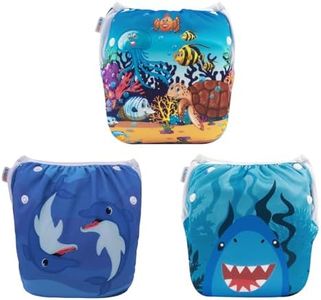 ALVABABY 3pcs Baby Swim Diapers Reuseable Washable & Adjustable for Swimming Lesson & Baby Boy and Girl 3SWY35T, Small, Sharks&dolphins&sea Animals