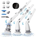 Electric Spin Scrubber, Cordless Cleaning Brush with 440RPM/90Mins Runtime, 3 Adjustable Angles&Sizes, 6 Replaceable Brush Heads, 2 Speeds for Bathroom, Shower, Bathtub, Glass, and Car Cleaning, White