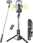 Selfie Stick Tripod with 2 Fill Lights, 45'' Extra Long Phone Tripod with Detachable Remote, Compatible with iPhone, Samsung, Smartphones