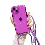 ELTIIGO for iPhone 13 Clear Case with Crossbody Nylon Lanyard, Slim Fit Shockproof Soft Protective Cover with Anti-Lost Detachable Adjustable Shoulder Neck Strap for Girls Women - Purple