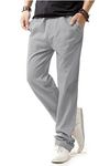 Hoerev Men Casual Beach Trousers Linen Jean Jacket Summer Pants,Grey,XL