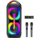 Karaoke Machine with 2 Wireless Microphones, 【500W Peak & Dual 60W 6.5"Subwoofer】Big Loud Bluetooth Party Speaker with Disco Lights, Portable PA System with TWS Stereo Sound & Deep Bass, Gift for All