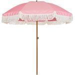 AMMSUN 7ft Patio Umbrella with Fringe Outdoor Tassel Umbrella UPF50+ Premium Steel Pole and Ribs Push Button Tilt, Pink