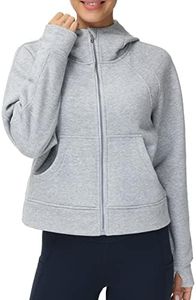 Women's Full-Zip Up Hoodies Jacket Fleece Workout Crop Tops Sweatshirts with Pockets Thumb Hole Grey