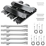 Hisencn Grill Replacement Parts for Nexgrill 5 Burner 720-0888, 720-0888N, 4 Burner 720-0830H 720-0830D Stainless Steel Burner Tube and Porcelain Heat Plates Shield Repair Kit for Nexgrill Grill Parts