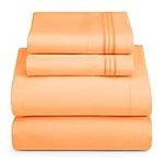 Hearth & Harbor Full XL Size Sheets - 4 Piece Bed Sheet Set, Hotel Luxury Double Brushed Bed Sheets - Extra Soft Bedding Sheets & Pillowcases, Full XL, Apricot Orange