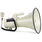 HornPro Megaphone 75 Watt Siren Bullhorn - Bullhorn Speaker w/Detachable Microphone, Built-in USB/SD/AUX- Professional Outdoor Voice for Police & Cheerleading(White)