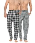 Men's Long Lounge Wear Pants Nightwear (Two Pack) Pyjama Bottoms Sleepwear (Black/Grey Check, Medium)