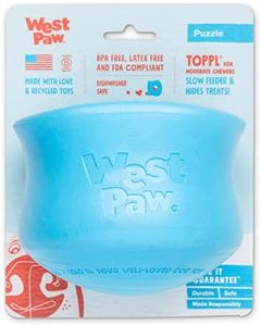 WEST PAW Zogoflex Toppl Treat Dispensing Dog Toy Puzzle – Interactive Chew Toys for Dogs – Dog Toy for Moderate Chewers, Fetch, Catch – Holds Kibble, Treats, X-Large, Aqua Blue