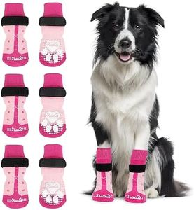 AUTOWT Anti Slip Dog Socks 3 Pairs - Indoor Hardwood Floor Dog Paw Protector Prevents Wear and Tear, Pet Dog Adjustable Anti-Shedding Dog Socks for Small Medium Large Dogs(M,3 Pairs - Fuchsia)
