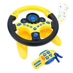 deAO Car Backseat Pretend Simulated Driving Steering Wheel Toy with Light and Music, Early Educational Gifts for Kids-Yellow